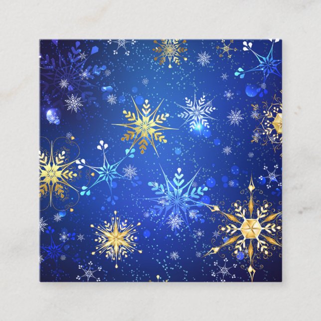 XMAS Blue Background mit goldenen Schneeflocken Telefonnummerkarte (Vorderseite)