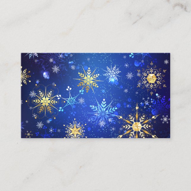 XMAS Blue Background mit goldenen Schneeflocken Telefonnummerkarte (Vorderseite)