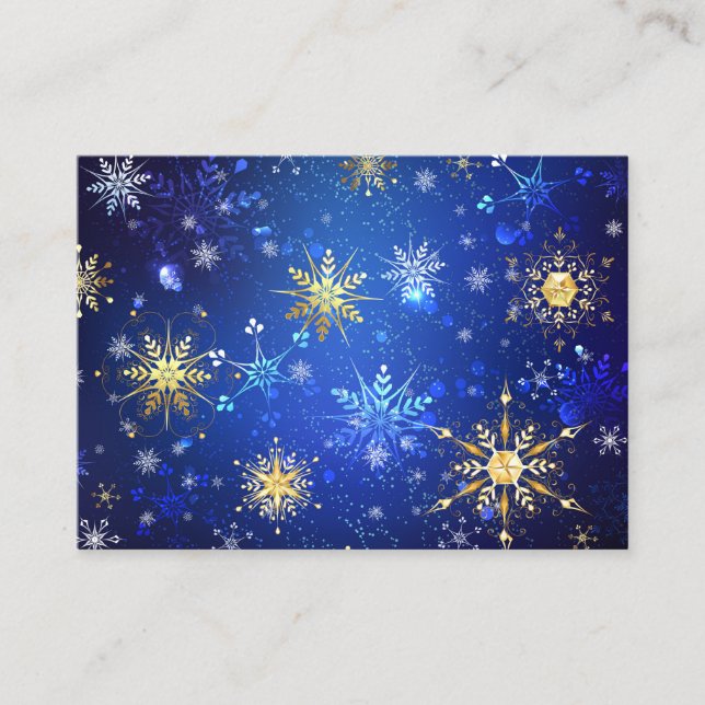 XMAS Blue Background mit goldenen Schneeflocken Terminkarte (Vorderseite)