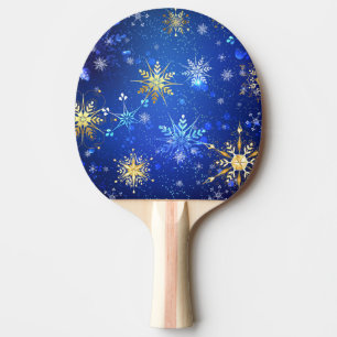 XMAS Blue Background mit goldenen Schneeflocken Tischtennis Schläger