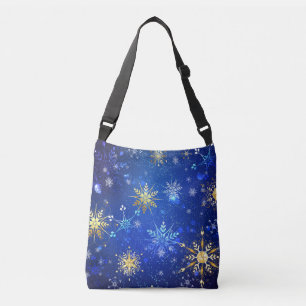 XMAS Blue Background mit goldenen Schneeflocken Tragetaschen Mit Langen Trägern