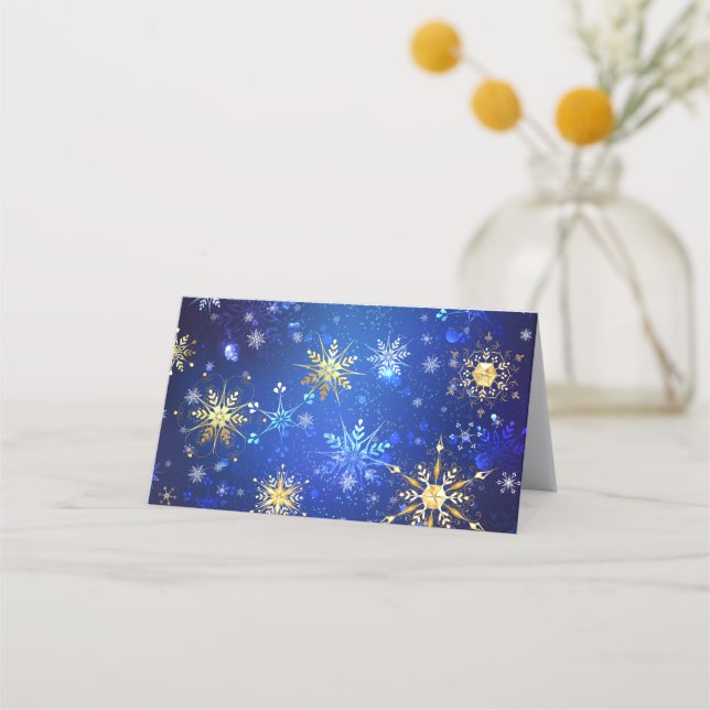 XMAS Blue Background mit goldenen Schneeflocken Treuekarte (Vorderseite)