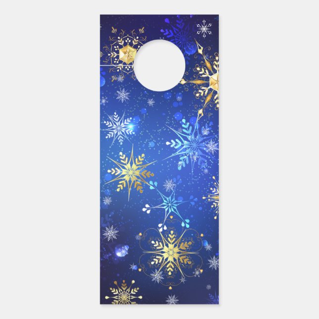 XMAS Blue Background mit goldenen Schneeflocken Türanhänger (Vorderseite)