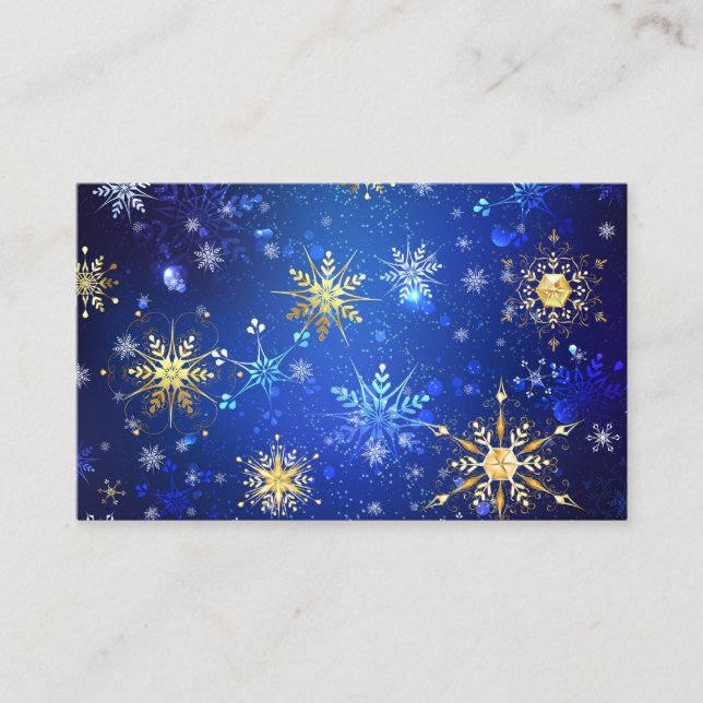 XMAS Blue Background mit goldenen Schneeflocken Visitenkarte (Vorderseite)