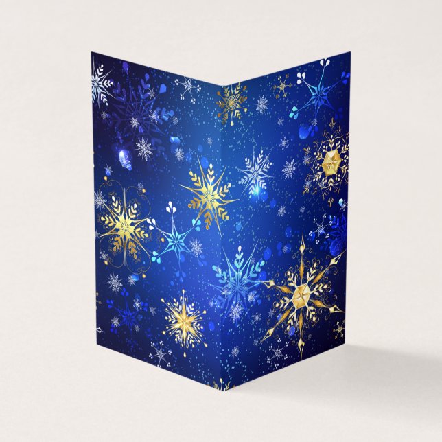 XMAS Blue Background mit goldenen Schneeflocken Visitenkarten (Vorderseite)