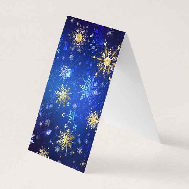 XMAS Blue Background mit goldenen Schneeflocken Visitenkarten (Rückseite)