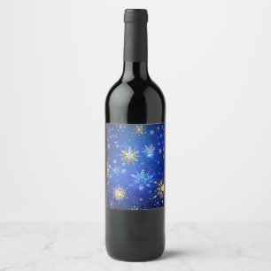 XMAS Blue Background mit goldenen Schneeflocken Weinetikett