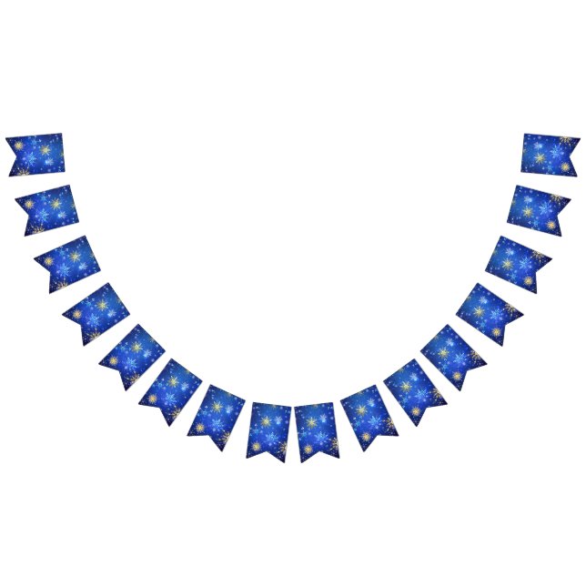 XMAS Blue Background mit goldenen Schneeflocken Wimpelkette (Alle)