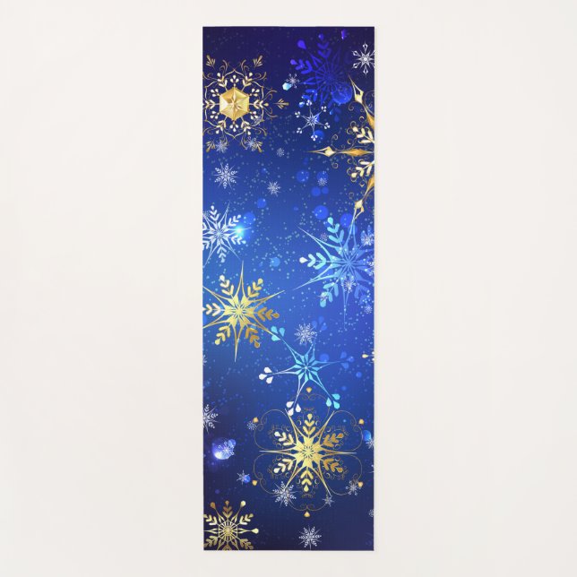 XMAS Blue Background mit goldenen Schneeflocken Yogamatte (Vorderseite)