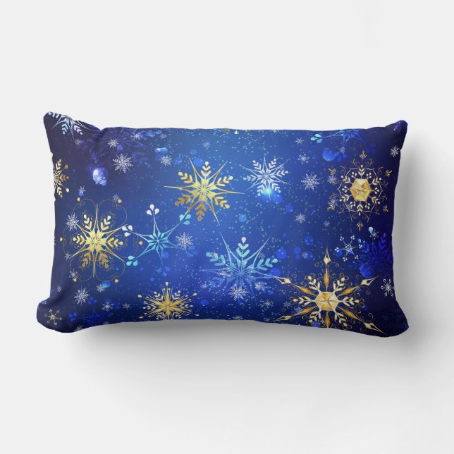 XMAS Blue Background with Golden Snowflakes Lendenkissen (Vorderseite)