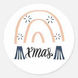 Xmas Boho Rainbow Runder Aufkleber