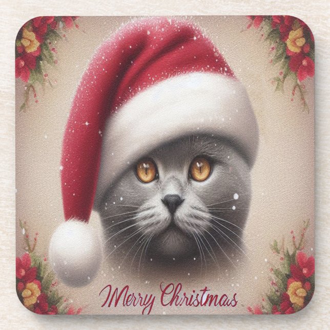 Xmas Bombay Cat, frohe Weihnachts Bombay Kitten Getränkeuntersetzer (Vorderseite)