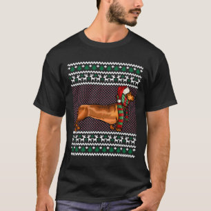 Xmas Brown Dackel Hund Weihnachtsmannmütze T-Shirt