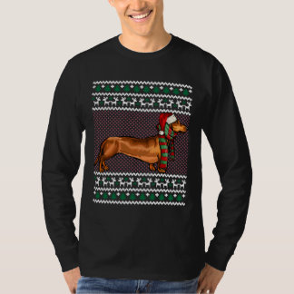 Xmas Brown Dackel Hund Weihnachtsmannmütze T-Shirt