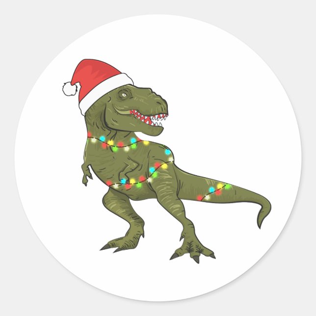Xmas Christmas Dinosaur T-Rex Weihnachtskleber Runder Aufkleber (Vorderseite)