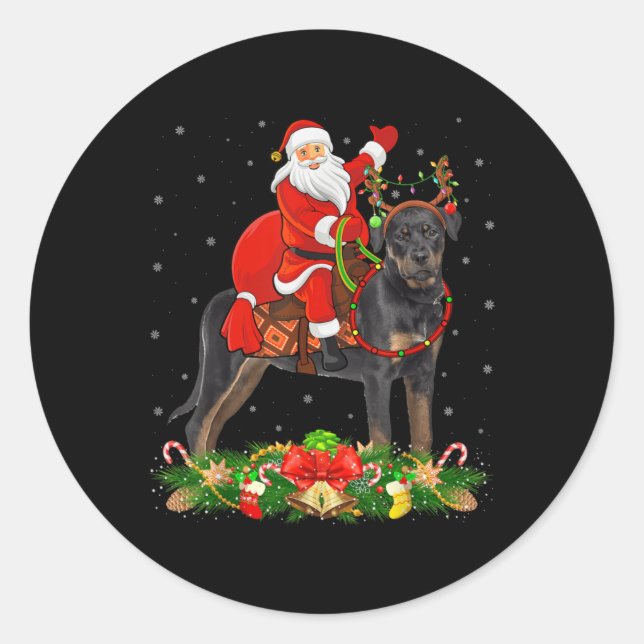 Xmas Decor Funny Santa Riding Rottweiler Dog Chris Runder Aufkleber (Vorderseite)