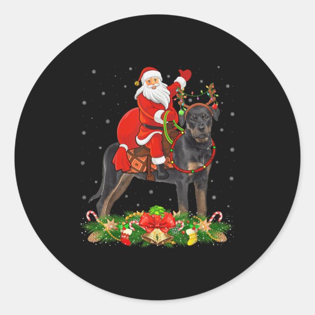 Xmas Decor Funny Santa Riding Rottweiler Dog Chris Runder Aufkleber (Vorderseite)