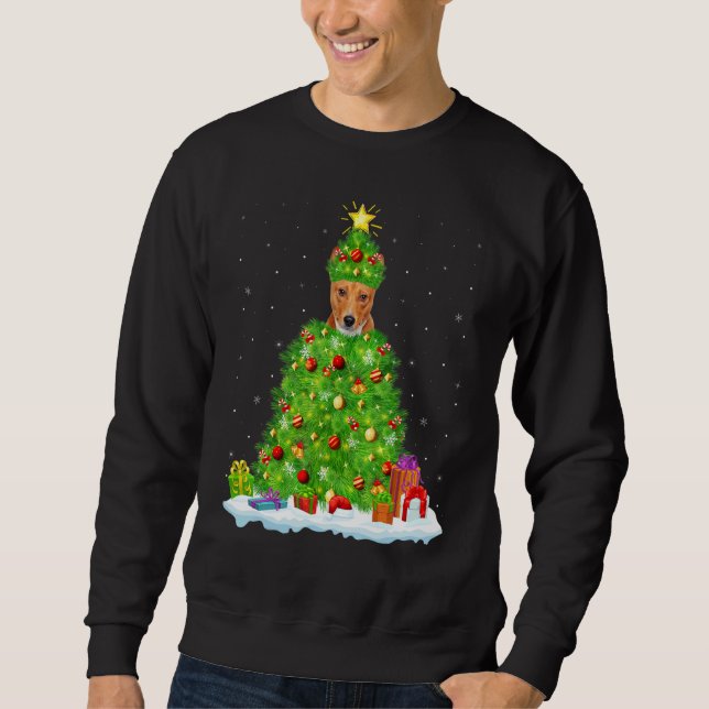 Xmas Decorations Lights Santa Basenji Dog Christma Sweatshirt (Vorderseite)