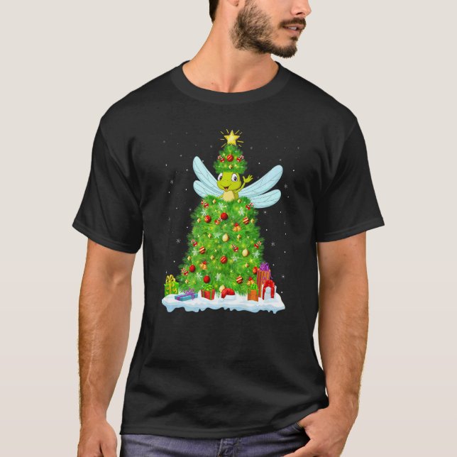 Xmas Decorations Lights Santa Dragonfly Christmas  T-Shirt (Vorderseite)