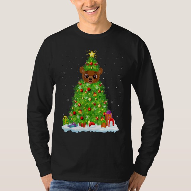 Xmas Decorations Lights Santa Grizzly Bear Christm T-Shirt (Vorderseite)
