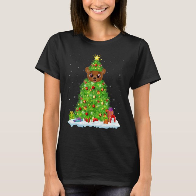 Xmas Decorations Lights Santa Grizzly Bear Christm T-Shirt (Vorderseite)