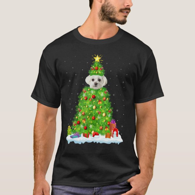 Xmas Decorations Lights Santa Maltese Dog Christma T-Shirt (Vorderseite)
