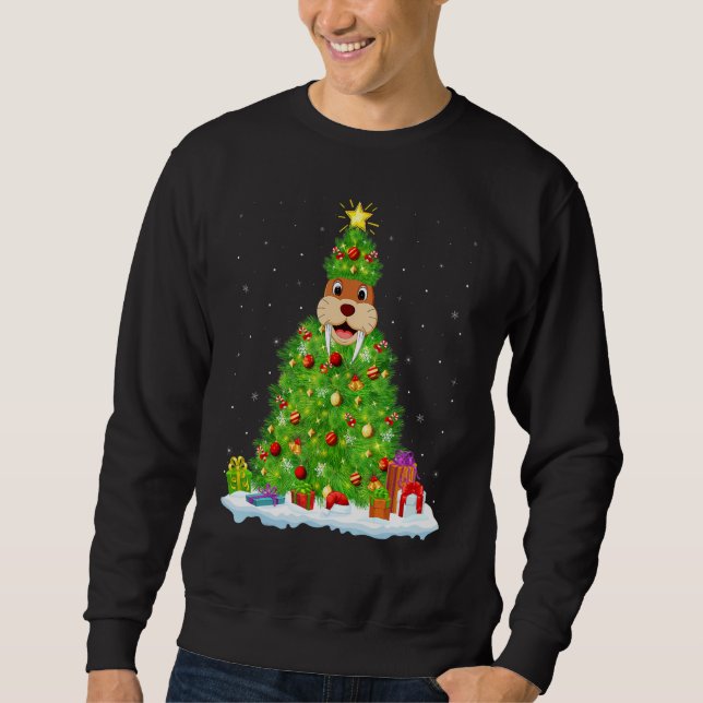 Xmas Decorations Lights Santa Walrus Christmas Tre Sweatshirt (Vorderseite)