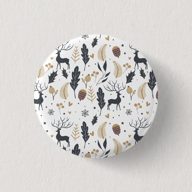 Xmas Deer and Blätter Joyful Greetings Collection Button (Vorderseite)
