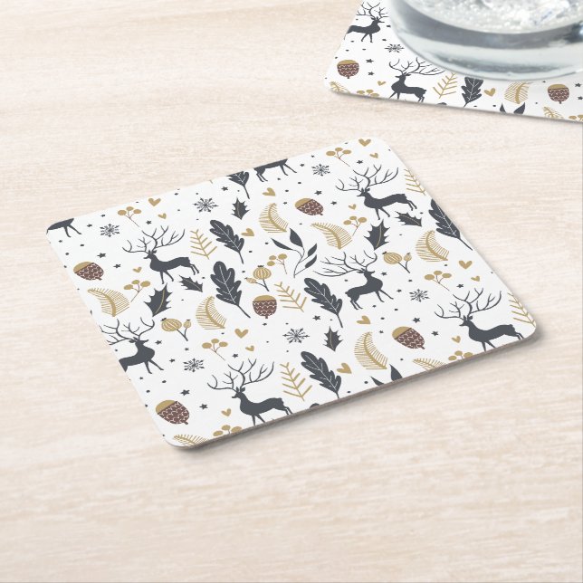Xmas Deer and Blätter Joyful Greetings Collection Rechteckiger Pappuntersetzer (angewinkelt)