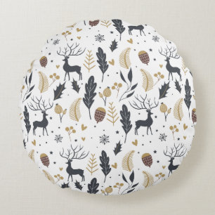 Xmas Deer and Blätter Joyful Greetings Collection Rundes Kissen