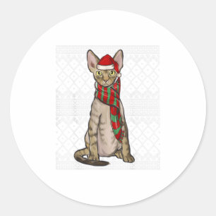 Xmas Devon Rex Cat Santa Claus Hat Ugly Runder Aufkleber