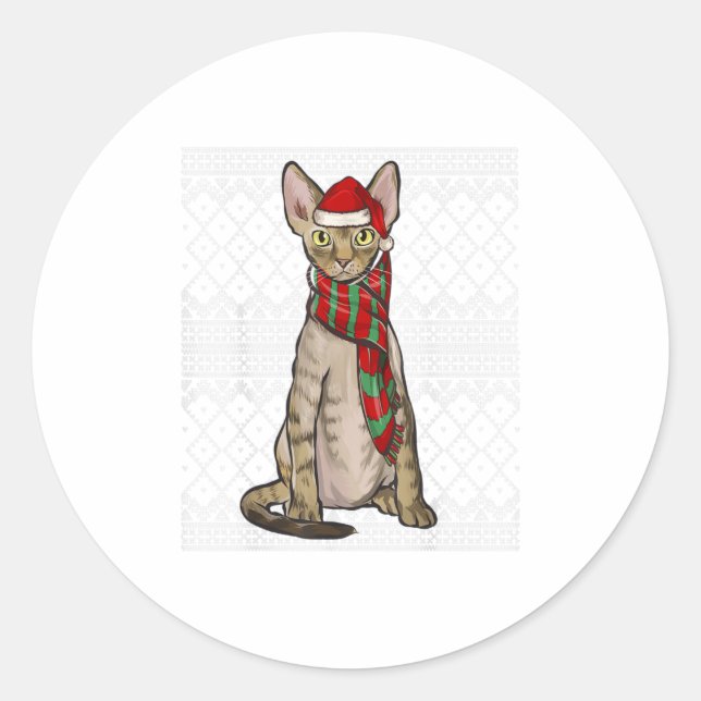 Xmas Devon Rex Cat Santa Claus Hat Ugly Runder Aufkleber (Vorderseite)