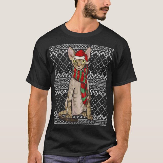 Xmas Devon Rex Cat Santa Claus Hat Ugly T-Shirt (Vorderseite)