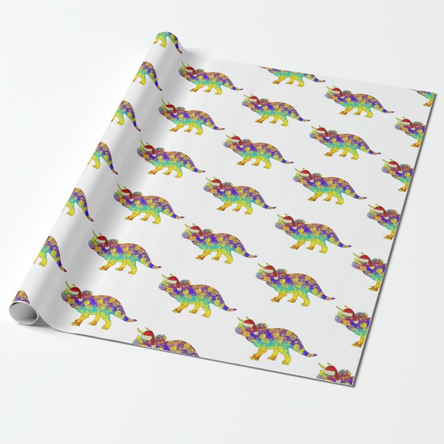 Xmas Dinosaur Santa Triceratops Geschenkpapier (Ungerollt)