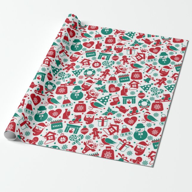 Xmas Doodle Pattern Geschenkpapier (Ungerollt)