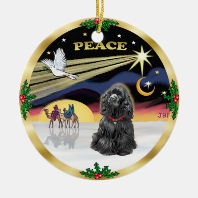Xmas Dove - Black Cocker Spaniel Keramikornament (Vorne)