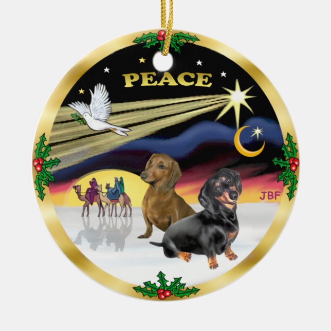 Xmas Dove - zwei Dackeln Keramikornament (Vorne)