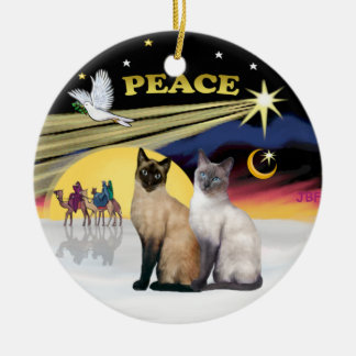 Xmas Dove - Zwei Siamkatzen (Choc+Blue) Keramikornament