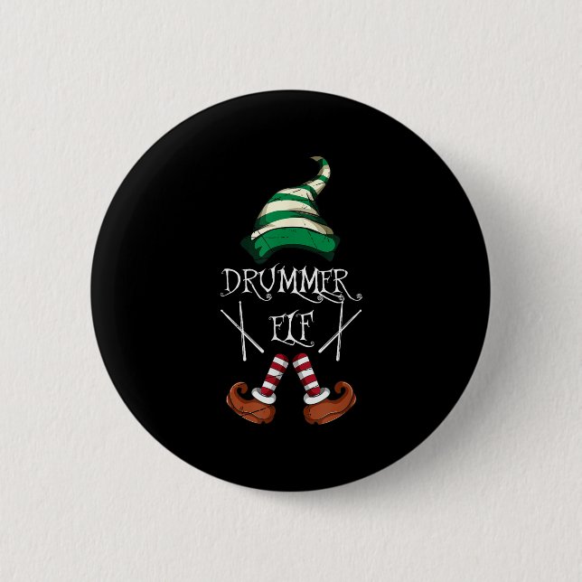 Xmas Drumsticks Music Matching Drummer Elf Pajama  Button (Vorderseite)