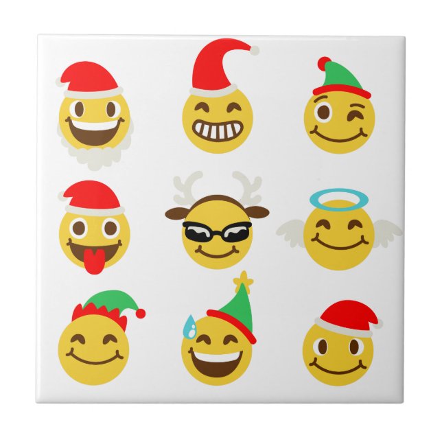 xmas emoji glückliche Gesichter Fliese (Vorderseite)