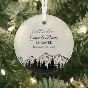 Xmas Fall Black Mountain Pine Tree Couple Verlobt Ornament Aus Glas