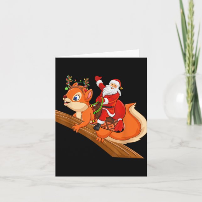 Xmas Family Matching Funny Santa Riding Squirrel C Karte (Vorderseite)