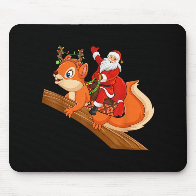 Xmas Family Matching Funny Santa Riding Squirrel C Mousepad (Vorne)