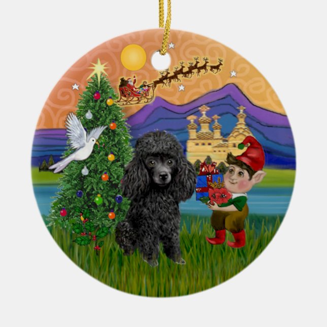 Xmas Fantasy - Black Min oder Toy Poodle Keramikornament (Vorne)