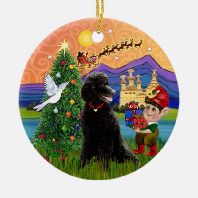 Xmas Fantasy - Black Standard Poodle Keramik Ornament (Vorne)