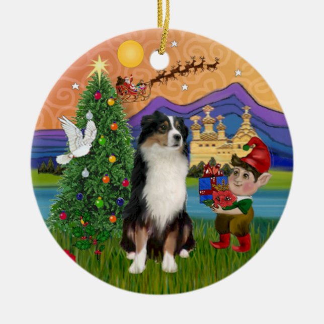 Xmas Fantasy - Tri Australian Shepherd Keramik Ornament (Vorne)