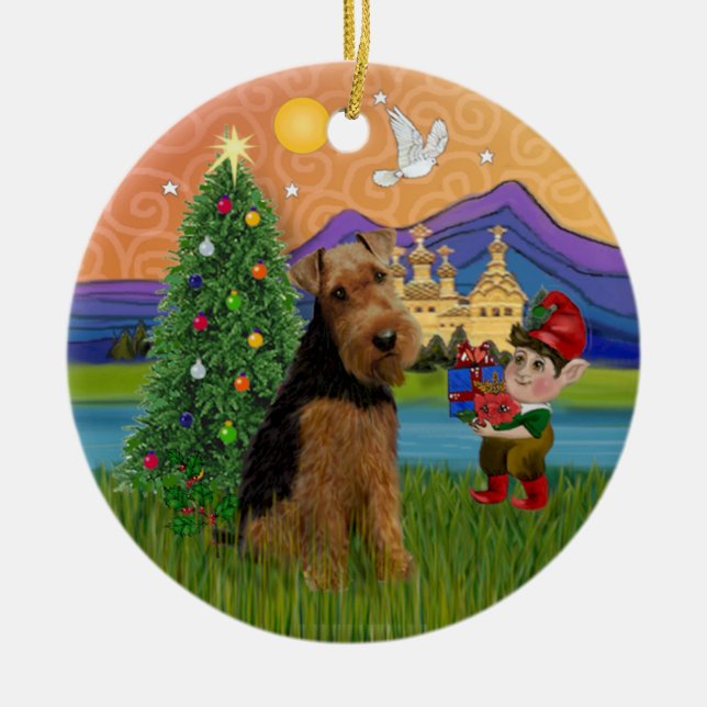 Xmas Fantasy - Welsh Terrier Keramik Ornament (Vorne)