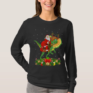 Xmas Funny Santa Riding Dilophosaurus Dinosaur Chr T-Shirt