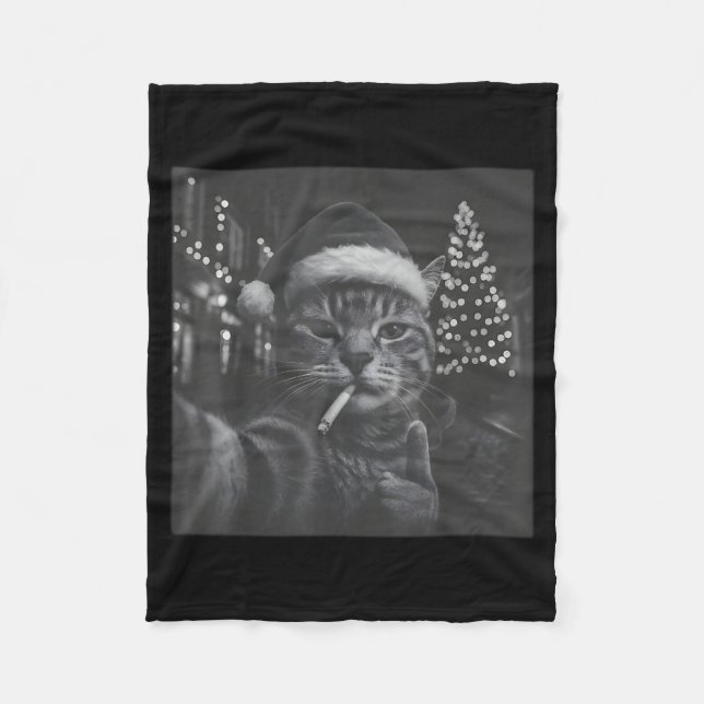 Xmas Funny Smoking Cat Cigarette Kitty Gen Z Meme  Fleecedecke (Vorderseite)
