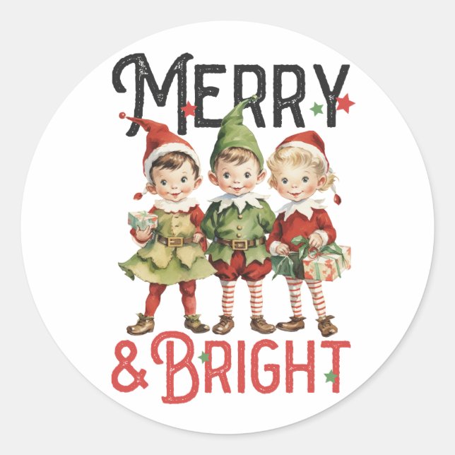 Xmas Geschenk Merry und Bright Runder Aufkleber (Vorderseite)